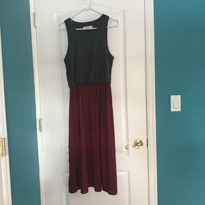 Gray and Burgundy Maxi Dress